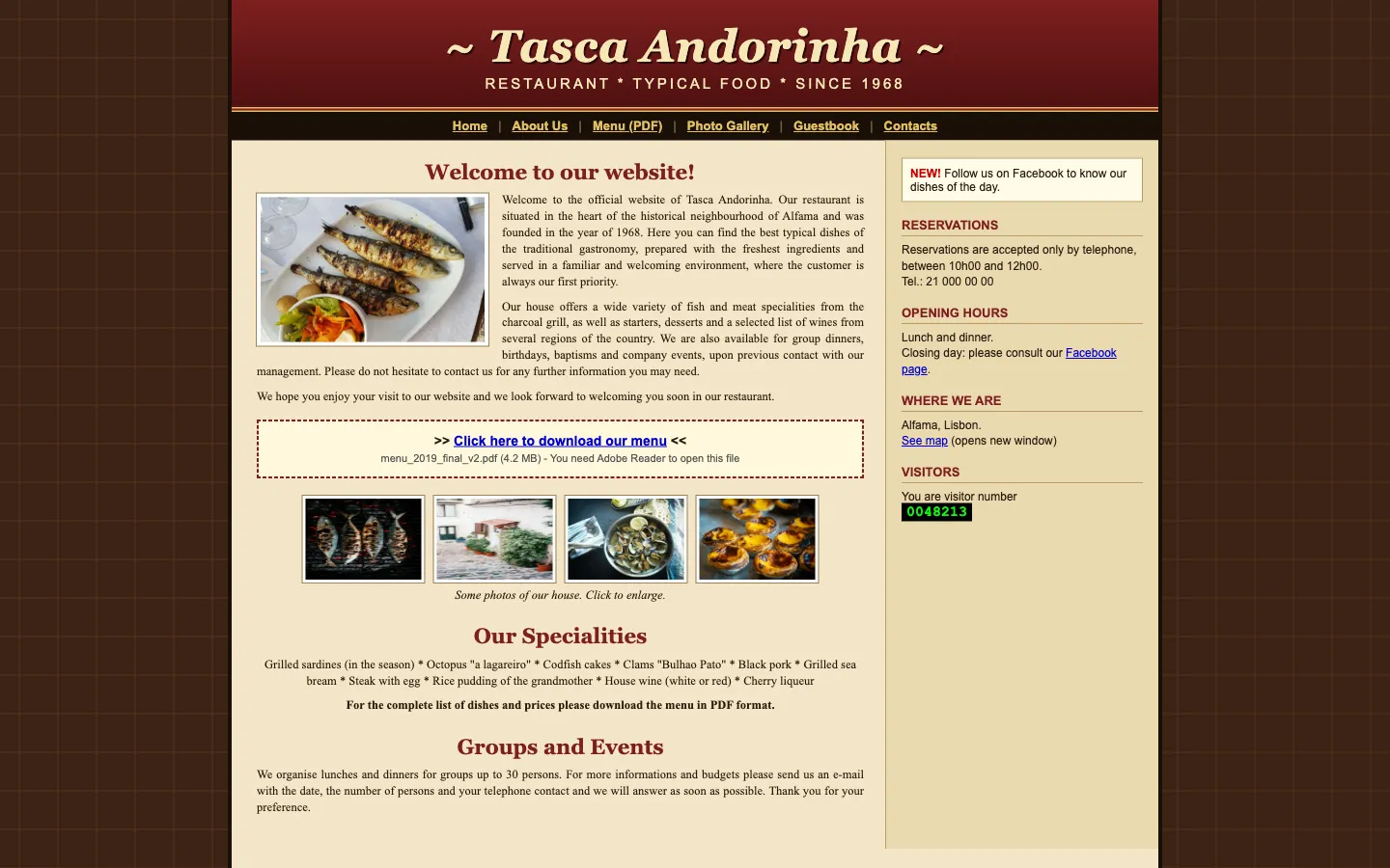 Before: a dated page with tiny text, a menu to download as a PDF and booking by telephone only.